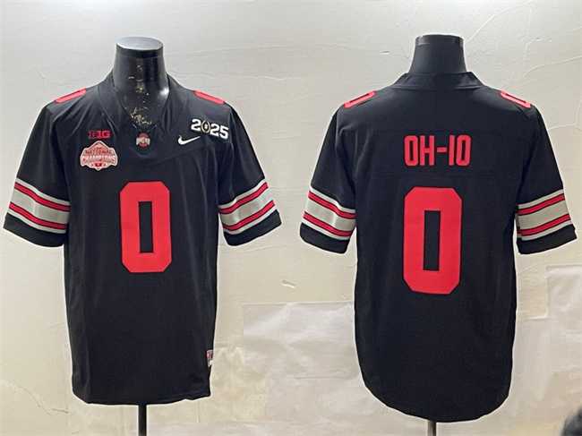 Mens Ohio State Buckeyes #0 OH-IO Black 2025 CFP Final With National Champions Patch F.U.S.E. Vapor Limited Stitched Football Jersey